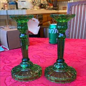 Elegant Vintage Green Glass Candle Holders